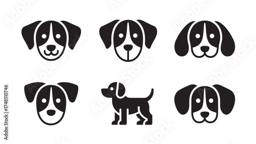 Set of dog icons simple black and white vector illustration isolated on a white background