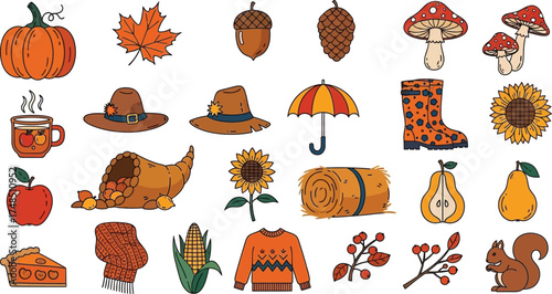 Autumnal Delights A Collection of Fall Icons for Harvest and Seasonal Celebrations
