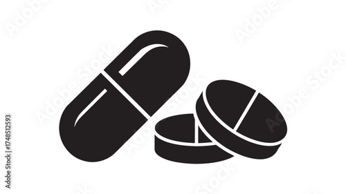 Pill and tablet vector icon simple flat design element isolated on white background for medical and healthcare use
