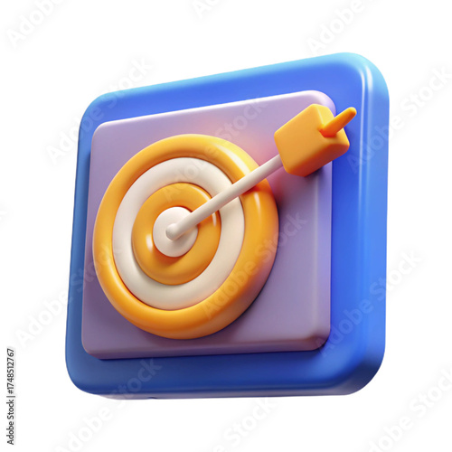 3 D Target and Arrow Icon with Swirls isolated on a transparent background