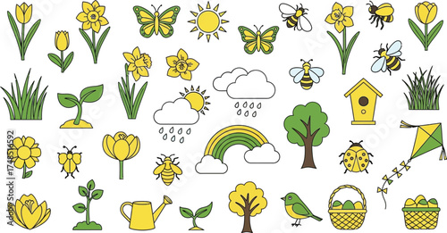 Springtime Charm Whimsical Icons of Nature's Awakening