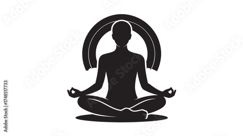 Silhouette of a person meditating in lotus position vector illustration for wellness and relaxation concepts isolated on white background