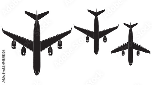 Set of airplane icons top view simple flat vector design element for web and mobile apps isolated on white background