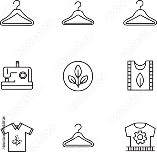 sustainable, fashion, icon, set, outline, eco-friendly, slow-fashion, ethical, clothing, textile, simple, minimalist, modern, green, organic, natural, recycle, conscious