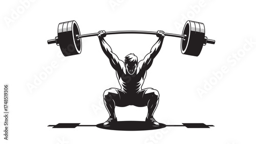 Weightlifter lifting barbell strong athlete in squat position vector illustration for fitness and sports design