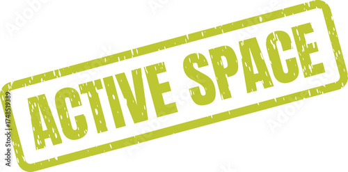 A green rubber stamp impression with a grunge effect clearly reads ACTIVE SPACE on a pristine white surface