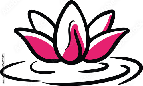 Doodle outline icon of a waterlily with pink shade