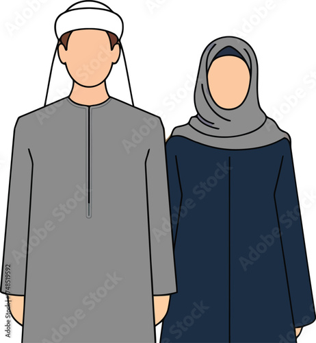 Illustration of an Arab Couple in Traditional Islamic Clothing
