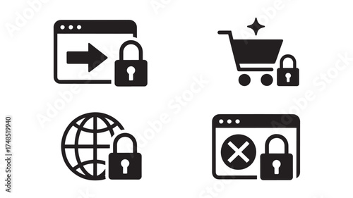 Set of security icons simple flat vector glyphs for website and app design isolated on white background