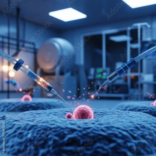 Into the cells lifeblood pours as syringes pierce, a symphony of science unfolds in the sterile heart of the Laboratory