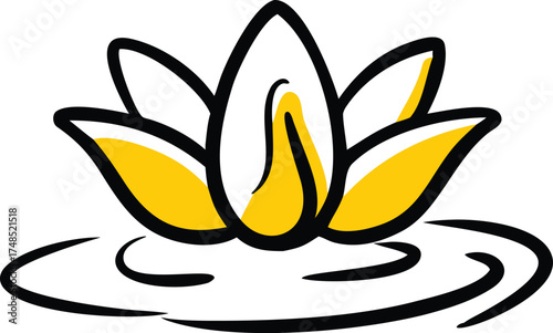 Doodle outline icon of a waterlily with yellow shade