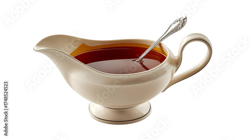 Gravy Boat with Spoon and Dark Liquid (126) image