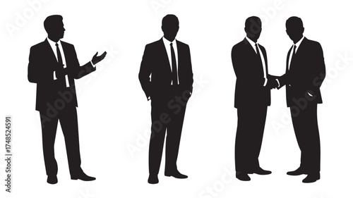 Silhouette of businessmen in suits vector illustration of professional figures isolated on white background