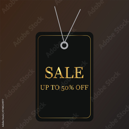 Luxury black and gold sale tag with up to 50 percent off offer
