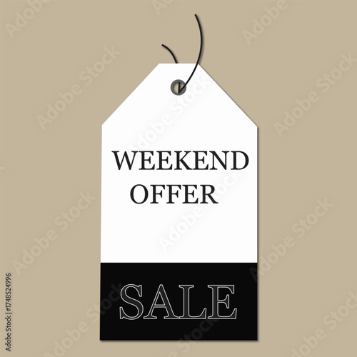 Minimal white and black weekend offer sale tag vector design