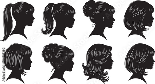 Collection of Black Silhouette Female Hairstyles and Profiles woman