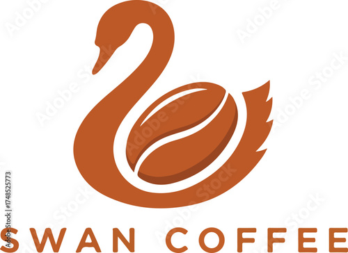 Orange swan logo with coffee bean body and text Swan Coffee bird