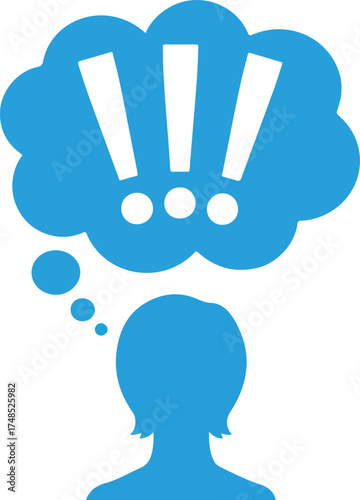 Silhouette of Person Thinking with Exclamation Marks in Thought Bubble vector illustration