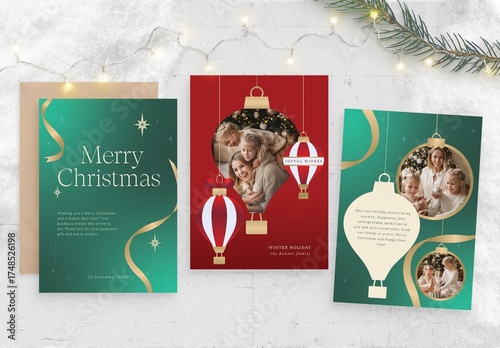 Christmas Greetings Card Template, Flyer & Photo Card Layout