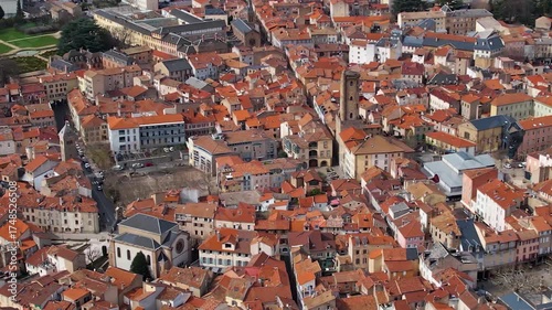 
Aerial view around the old downtown of the city Millau in France on a sunny day in early spring
