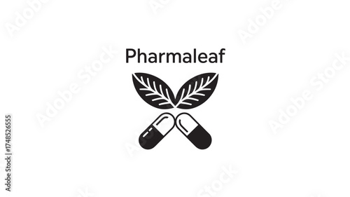 Pharmaleaf logo concept minimalist vector illustration of leaves and capsules for pharmaceutical or healthcare branding