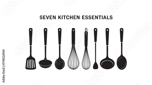 Set of kitchen utensil icons essential cooking tools in simple black silhouette isolated vector illustration for culinary design