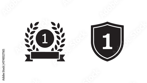 Set of number one icons vector glyph design element for achievement and success isolated on white background