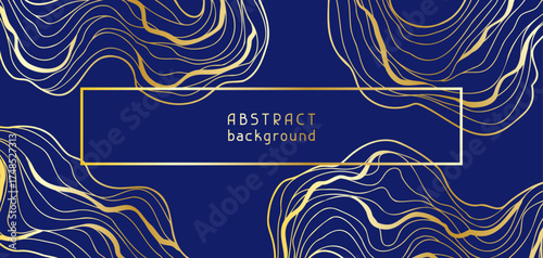 Banner with wave elements. Abstract card with linear curls.