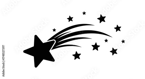 Shooting Stars Icon Silhouette | Comet Trail with Sparkling Star Symbols