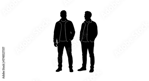 Two Men Standing Silhouette | Male Figures in Casual Outfits Outline