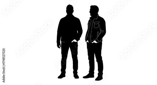 Two Men Standing Silhouette | Male Figures in Casual Outfits Outline
