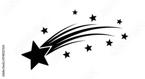 Shooting Stars Icon Silhouette | Comet Trail with Sparkling Star Symbols