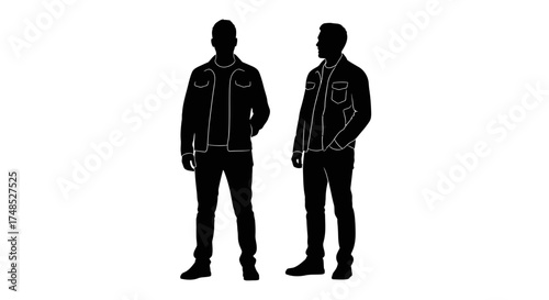 Two Men Standing Silhouette | Male Figures in Casual Outfits Outline