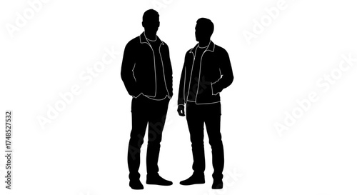 Two Men Standing Silhouette | Male Figures in Casual Outfits Outline