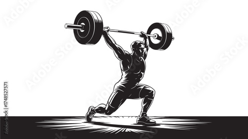 Weightlifter performing a snatch lift dynamic vector illustration of strength and power isolated on white background