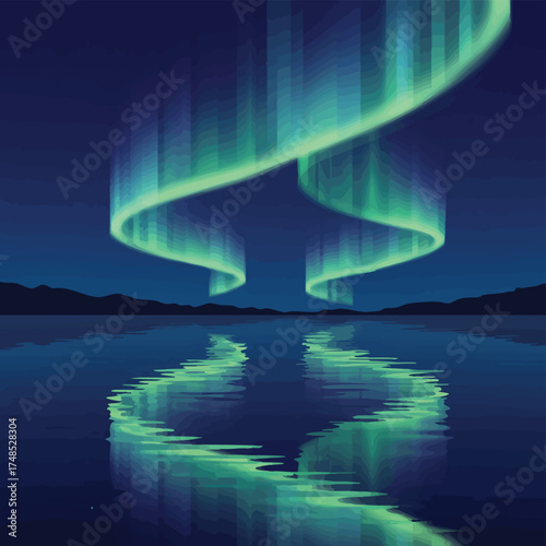 Aurora Borealis Reflection Over Calm Water.