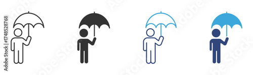 Person With Umbrella icon set, Vector Illustration.  
