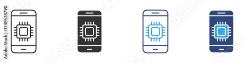 Smartphone With Microchip Mobile Technology  icon set, Vector Illustration.  