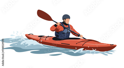 Man kayaking on water with paddle.