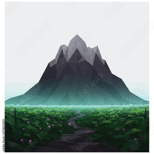 Majestic Mountain Peak Over Lush Green Valley.