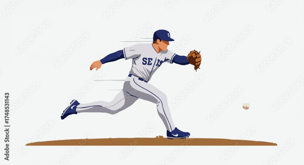 Fototapeta premium Baseball pitcher in action throwing a baseball.