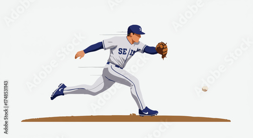 Baseball pitcher in action throwing a baseball.