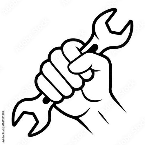 Hand holding wrench vector icon