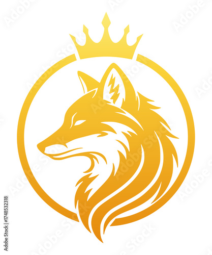 Golden Fox Head with Crown Round Logo Design