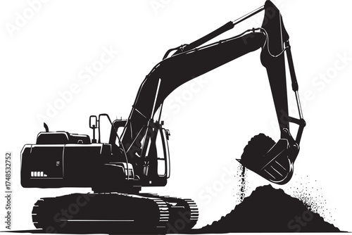 Excavator heavy equipment construction machinery digger silhouette vector