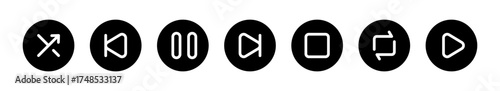 Minimalist music player icons set for digital interfaces