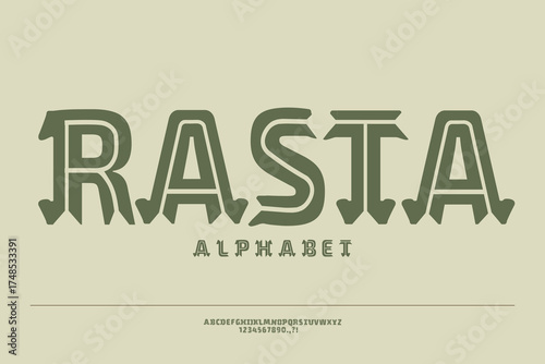 Rasta-font in ethnic african style Hand drawn vector elements and icon Primitive old simple stylized isolated design Graphic handwritten reggea and Tribe shape. 
