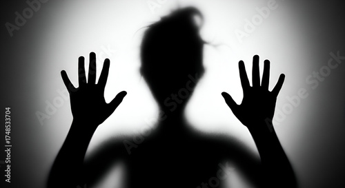 Silhouette Person Hands Against Frosted Glass woman