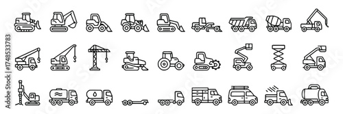 construction, machinery, bulldozer, excavator, loader, backhoe, dump truck, cement mixer, crane, tractor, skid steer, aerial lift, scissor lift, drill rig, tanker truck, flatbed truck, van, pickup tru