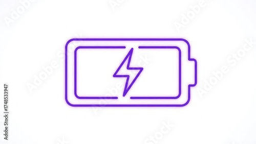 Purple Battery Icon with Lightning Bolt Detail on Clean White Background Energy Concept Minimalist Style Graphic Design for Presentations and Mobile Interfaces